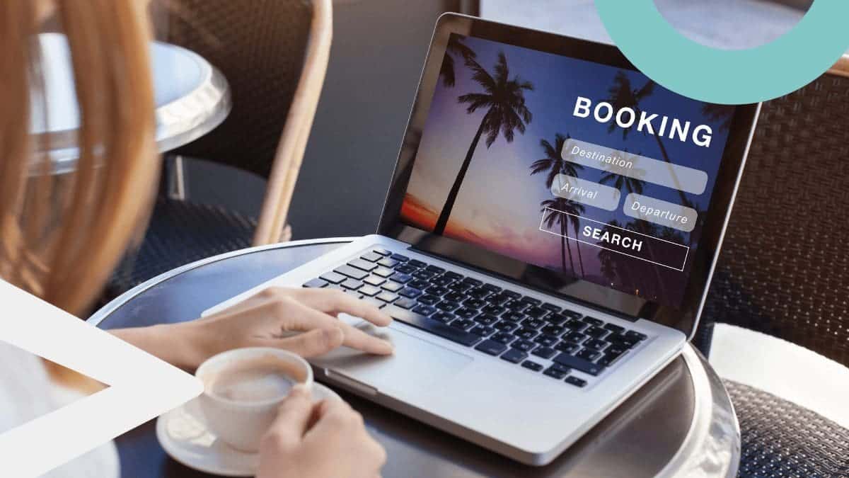laptop with a travel booking engine
